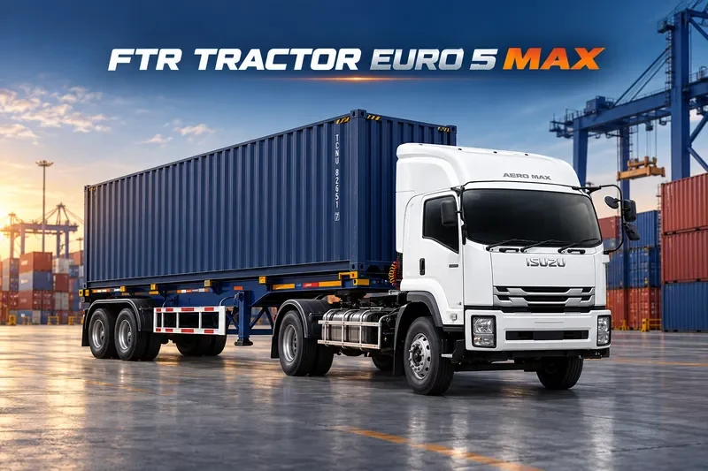 ภาพจำลอง FTR TRACTOR EURO 5 MAX กับหางพ่วงก้างปลา 2 เพลาบรรทุกตู้แห้ง