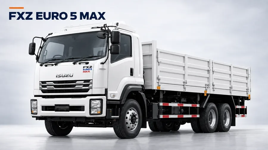 ภาพจำลอง ISUZU FXZ พร้อมกระบะเหล็ก และข้อความ FXZ EURO 5 MAX