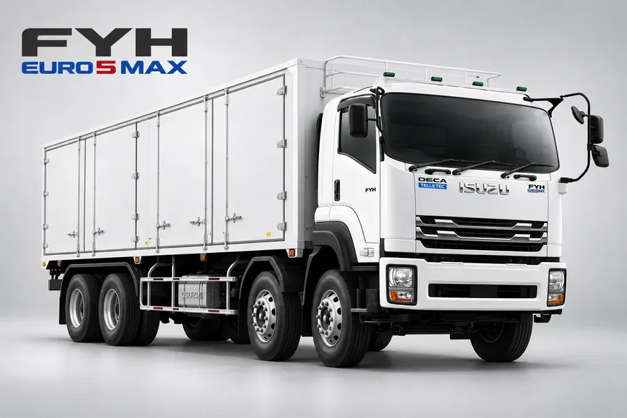 ภาพจำลอง ISUZU FYH พร้อมตู้แห้งเปิดข้าง และข้อความ FYH EURO 5 MAX