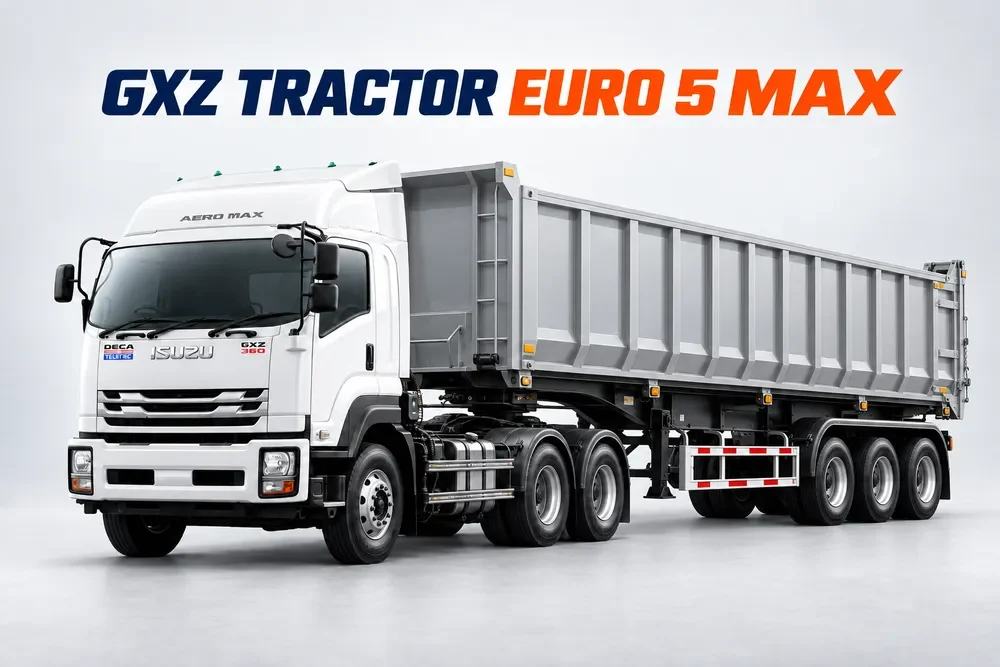 ภาพประกอบ AI รถหัวลาก Isuzu GXZ พร้อมหางพ่วงกระบะดัมพ์คอกสูง 3 เพลา