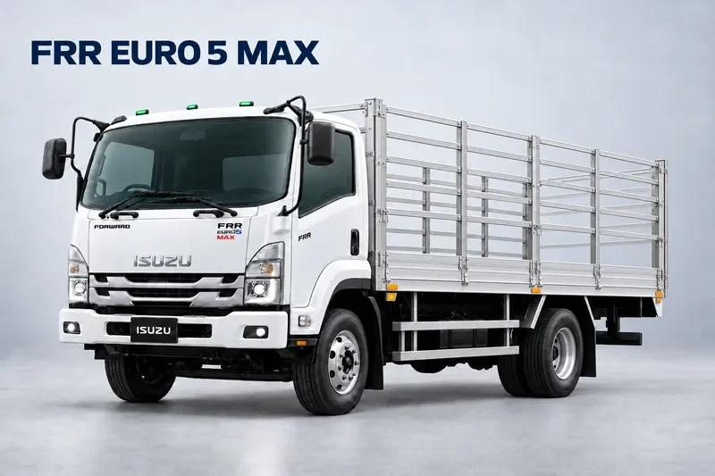 ภาพสร้างด้วย AI ของ Isuzu FRR 6 ล้อ กระบะคอกสแตนเลส พร้อมข้อความ FRR EURO 5 MAX