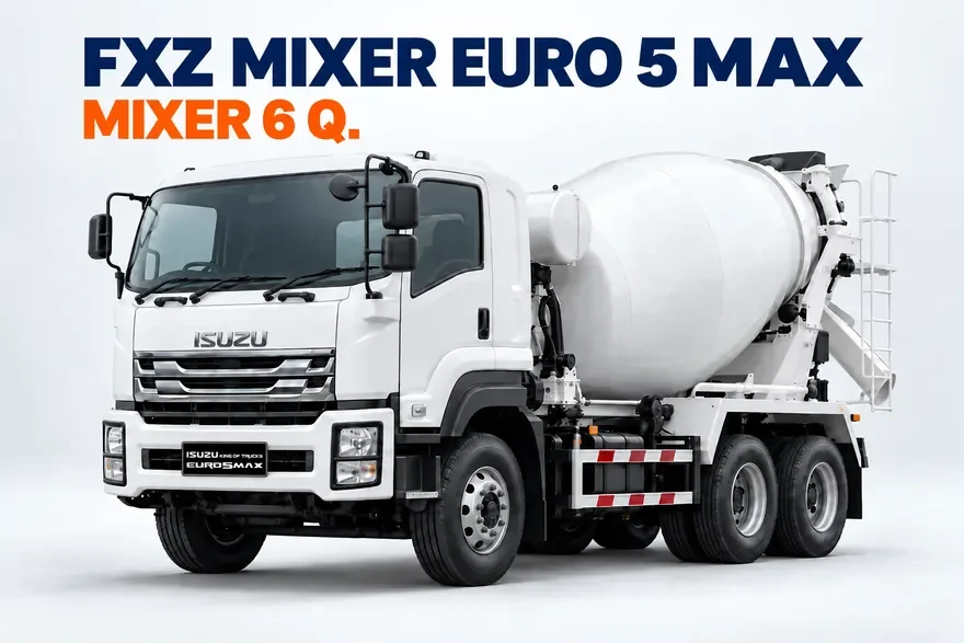 ภาพจำลอง AI รถโม่ปูน 10 ล้อ 6 คิว พร้อมป้าย ISUZU KING OF TRUCKS EURO 5 MAX ตามต้นฉบับ ไม่มีข้อความบนประตู
