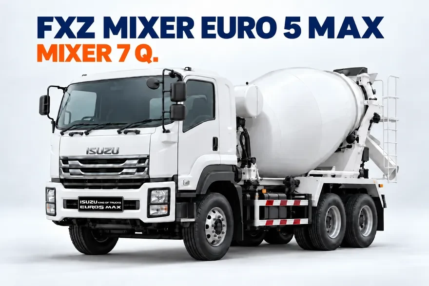 ภาพจำลอง AI รถโม่ปูน 10 ล้อ 7 คิว พร้อมป้าย ISUZU KING OF TRUCKS EURO 5 MAX ตามต้นฉบับ ไม่มีข้อความบนประตู
